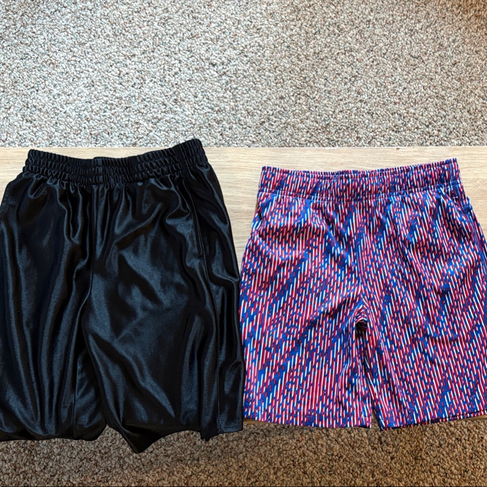 Pair of Boys Athletic Shorts - Black + Multicolor Print